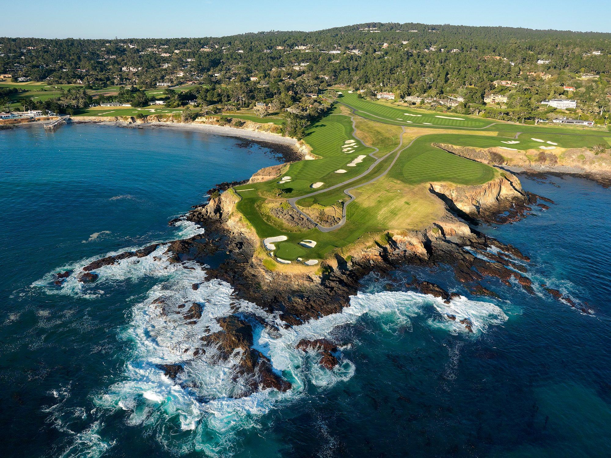 Aerial view of the Casa Palmero - Pebble Beach course which runs along the coast