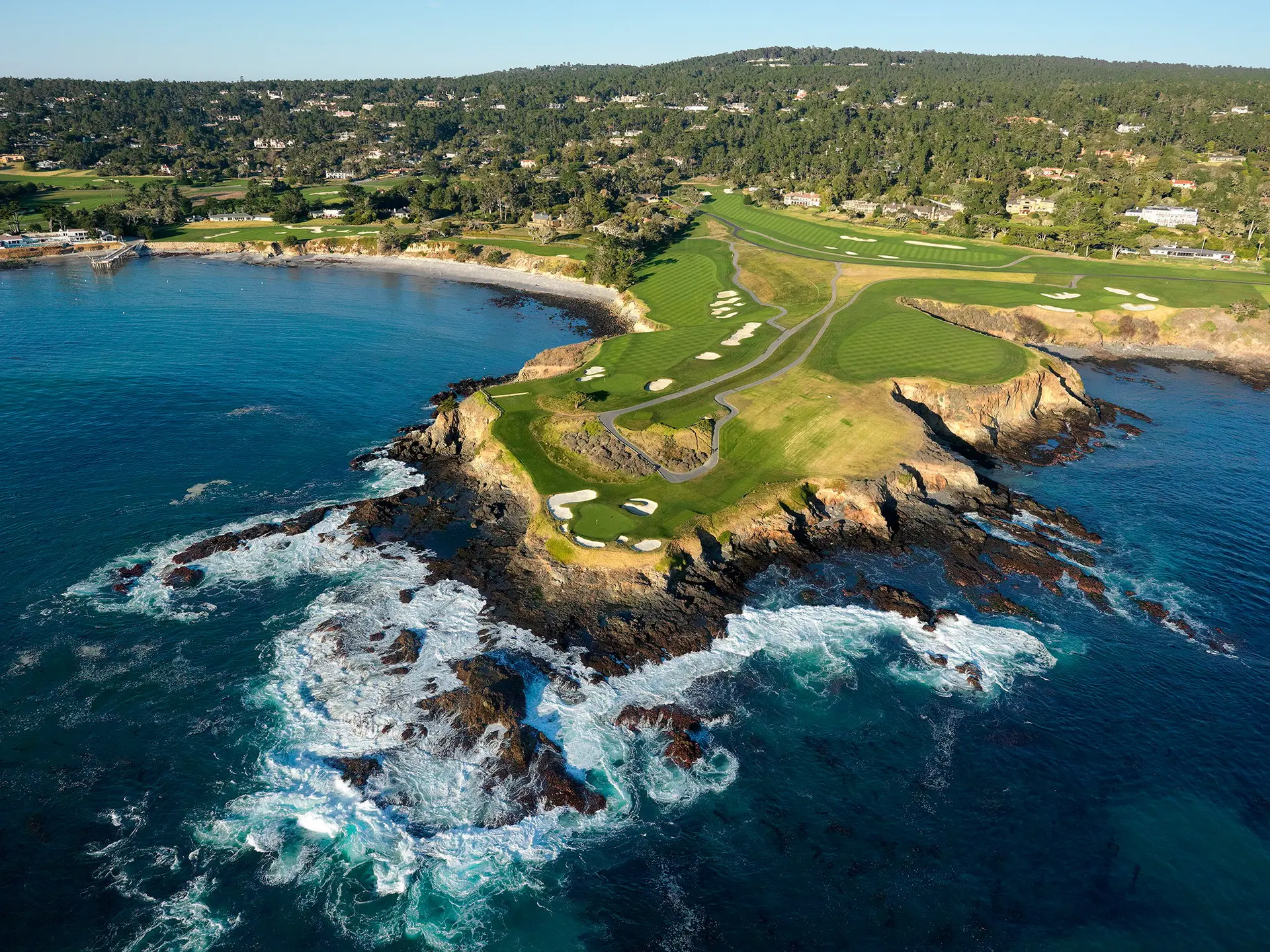 Aerial view of the Casa Palmero - Pebble Beach course which runs along the coast