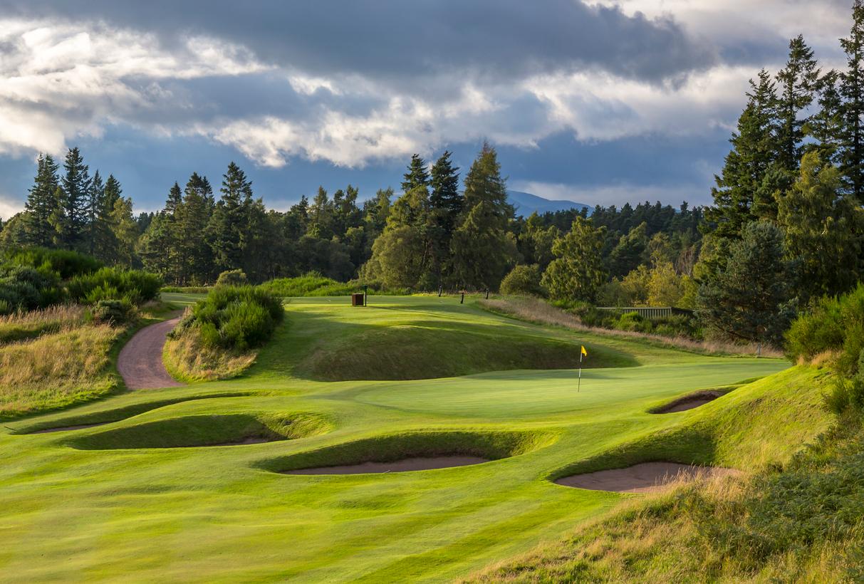 Manicured greens at the Gleneagles course riddled with bunkers