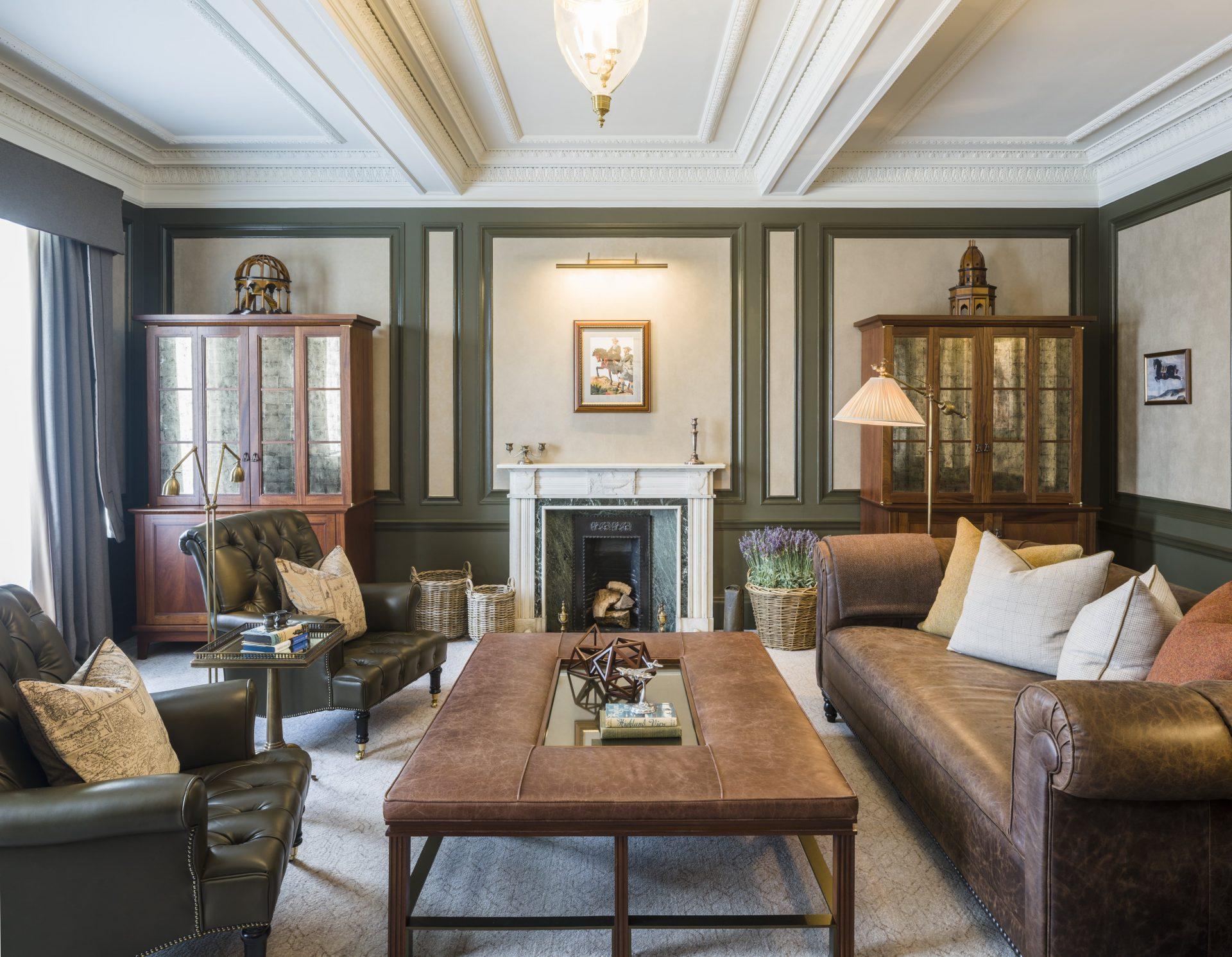 Another seating area at the Gleneagles resort with a more rustic design