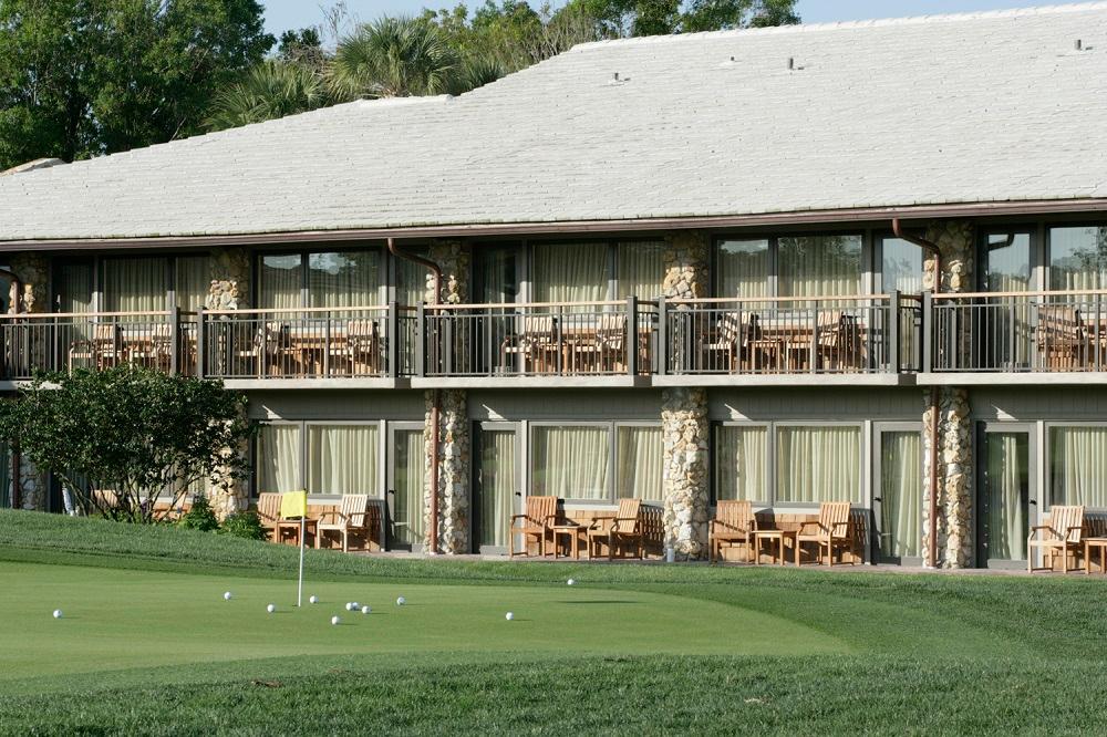 View of the putting green and the terrace area of the golf view rooms