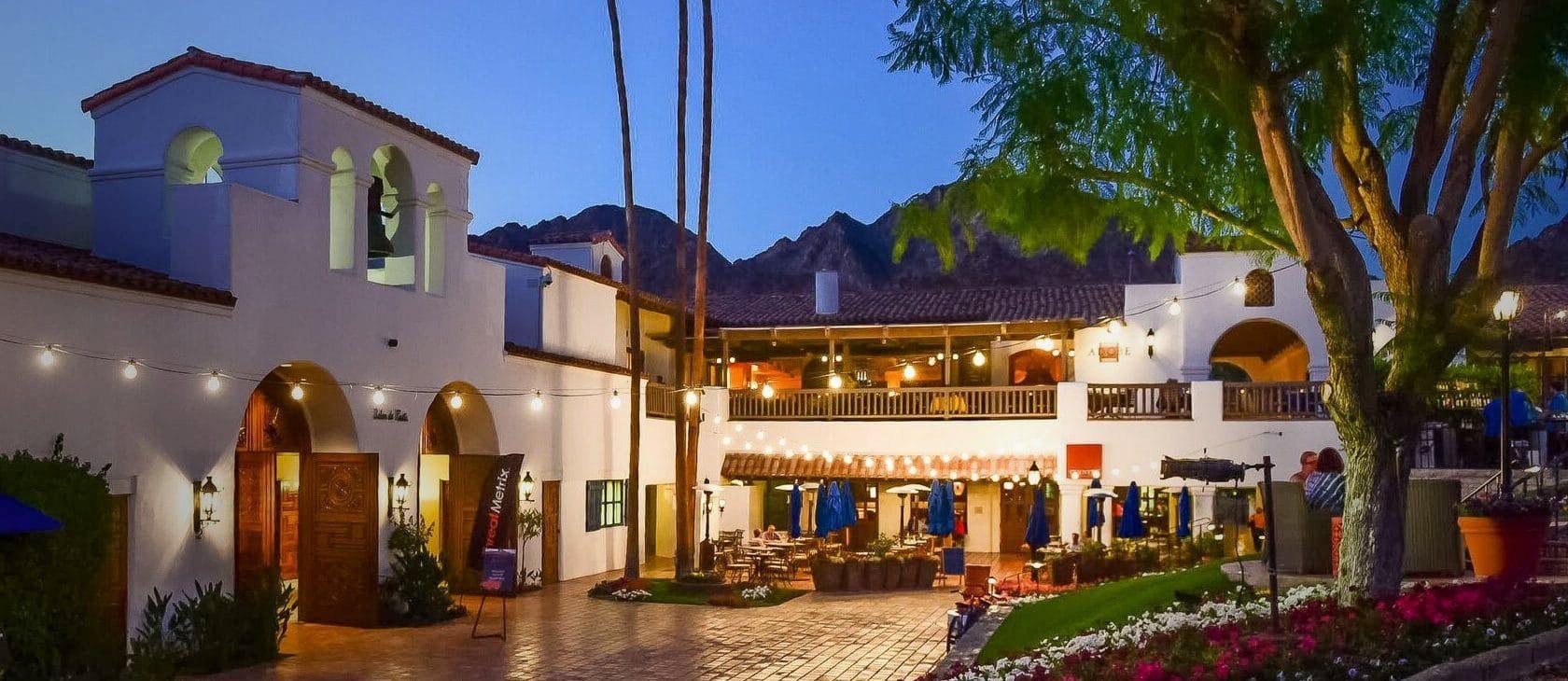Outdoor seating and patio areas at the La Quinta Resort under blue skies