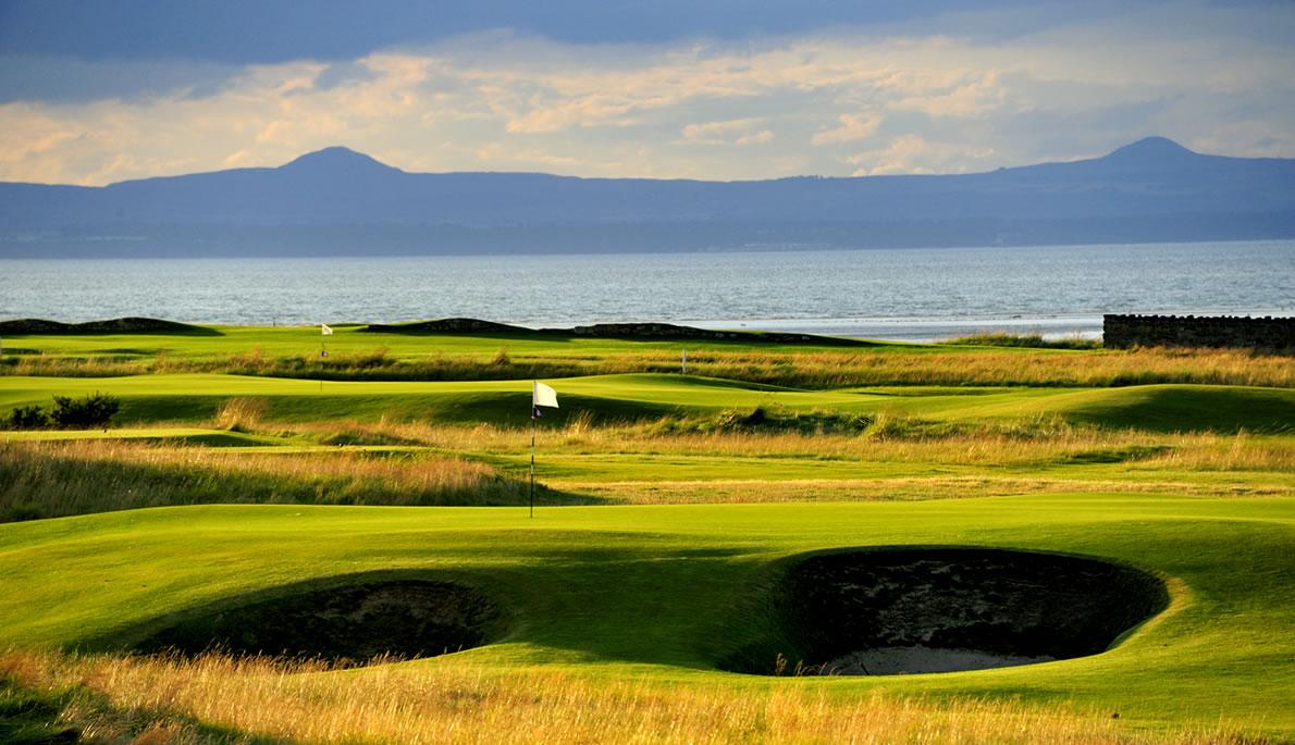 Classic links-style bunkers guard the greens, adding challenge and character.