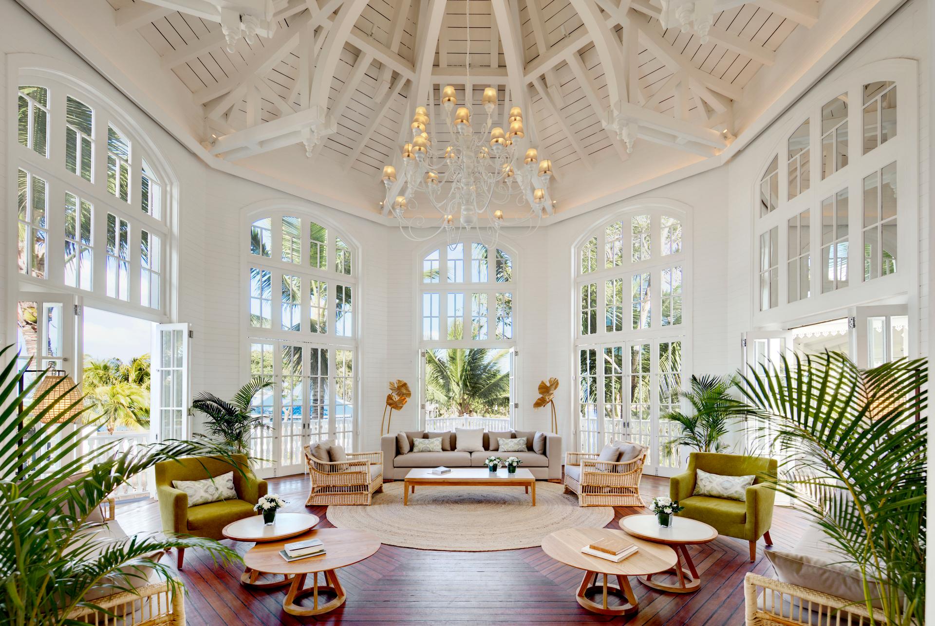 Indoor lounging area at the resort with panoramic windows