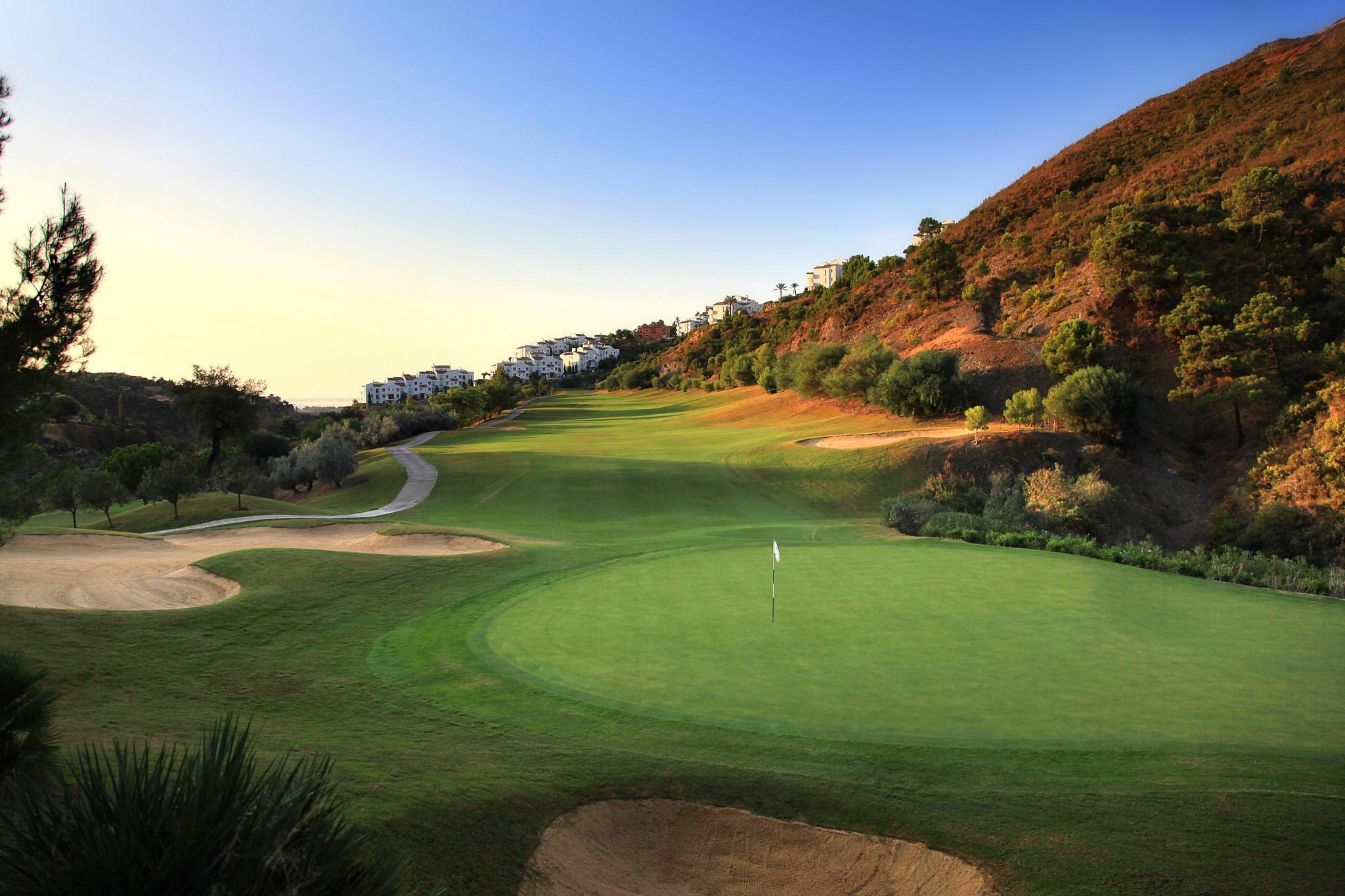 Pristine green and fairway at sunset