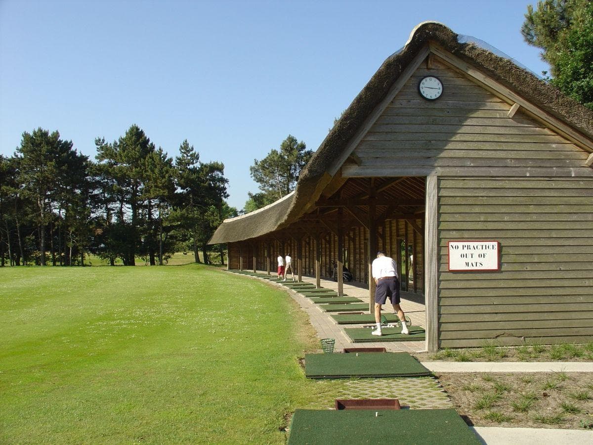 Practice area at the Royal Zoute Golf Club with small grass mats to show where to play from
