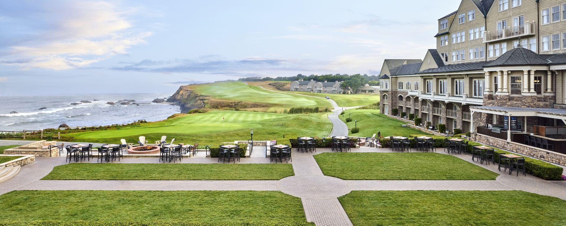 The resort building overlooking the course