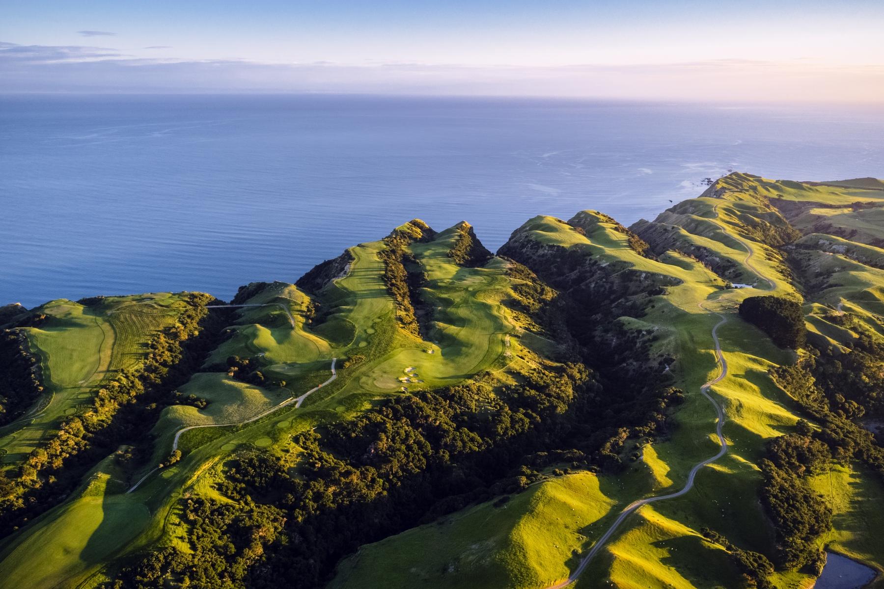 Birdseye view of the mountain edge Cape Kidnappers Resort golf course