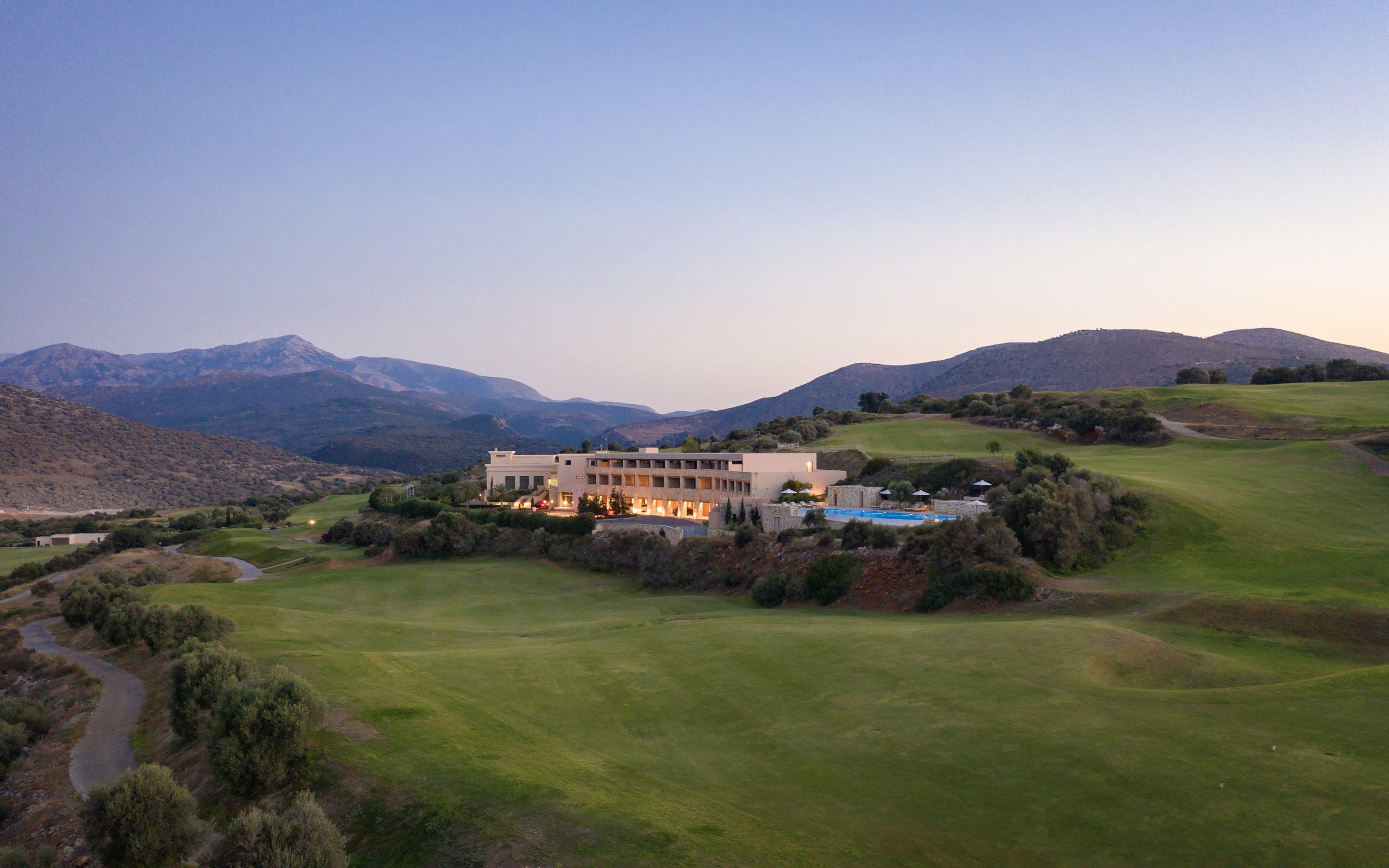 The Crete Golf Club and Hotel overlooking the golf course's rolling dunes
