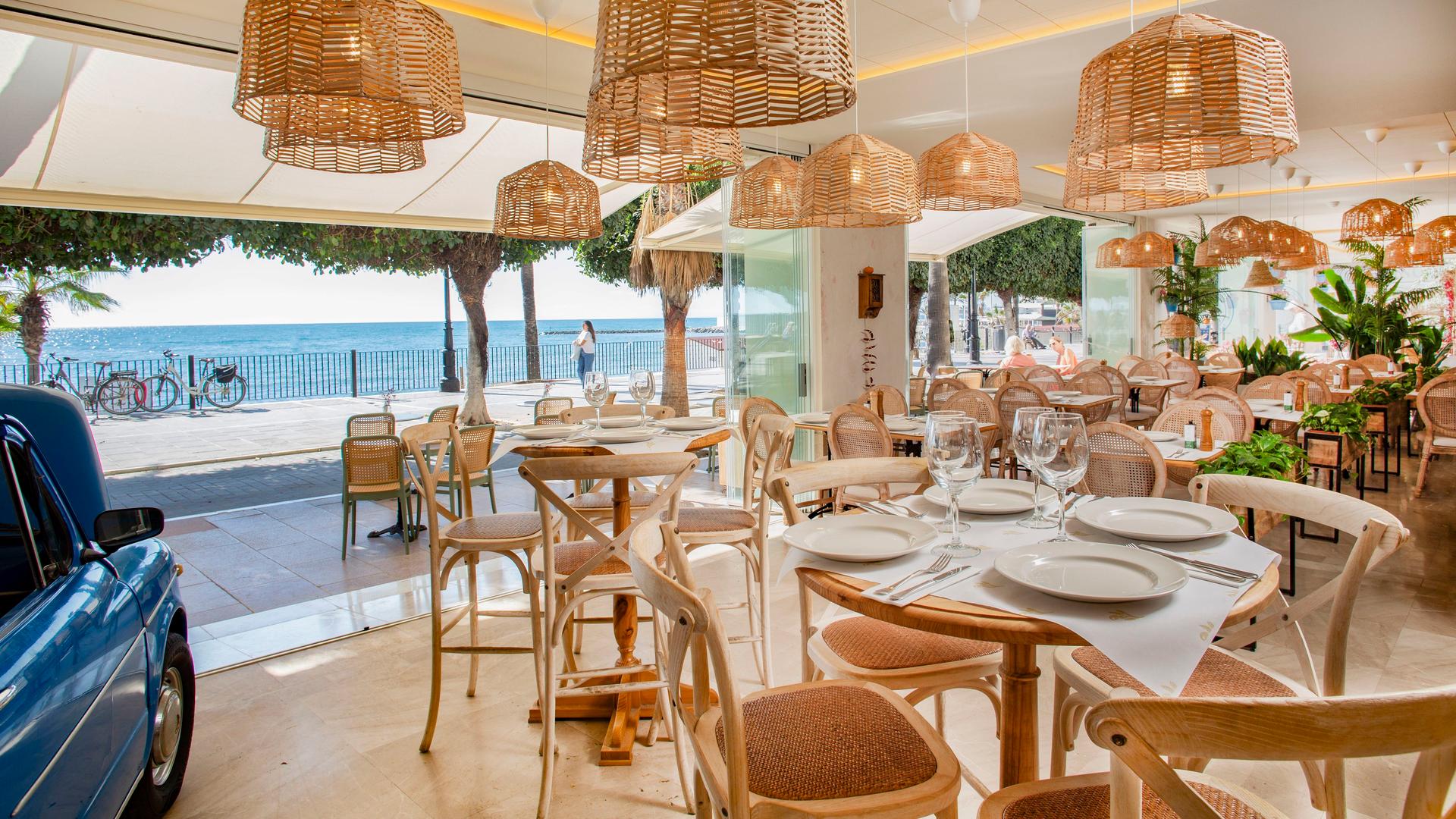 Indoor dining area overlooking the ocean