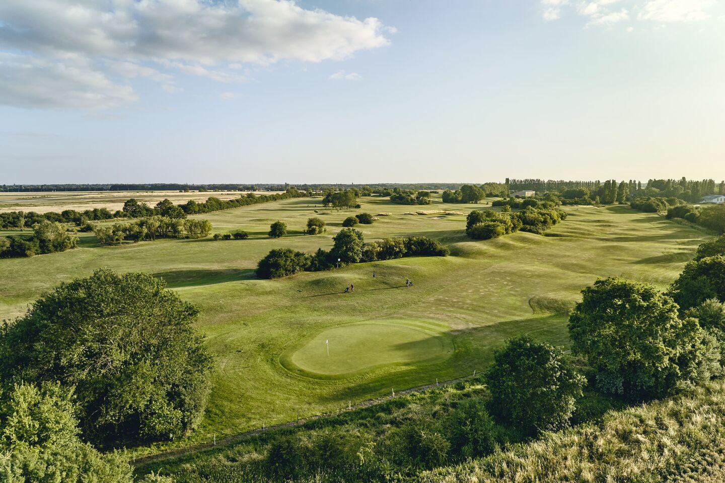 Undulating fairway leading up to the green