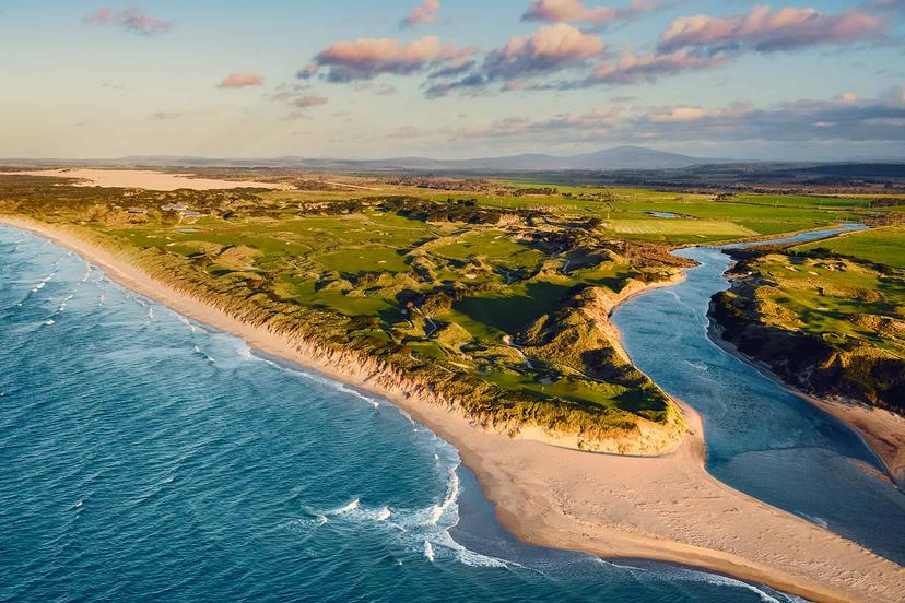 Aerial view of the coastal Barbougle Dunes course